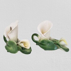 Vintage Hand Painted Calla Lilly Candle Holders - Made in Italy